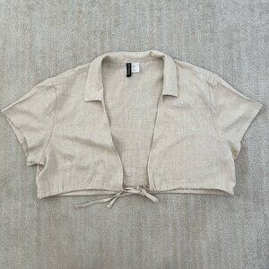 H&M Divided Linen Crop Short Sleeve Bolero Blouse Top M Resort